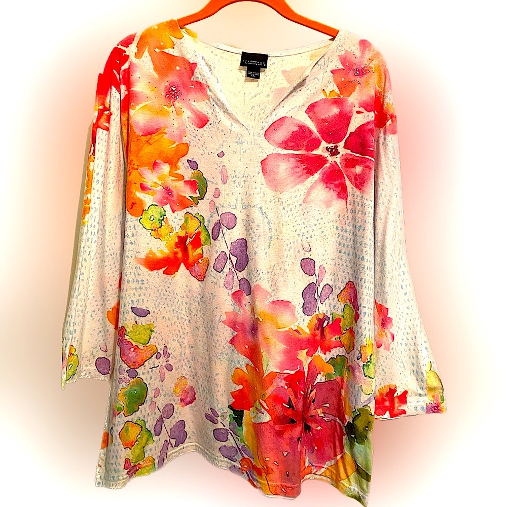 Trilllogy Floral Top with Silver Sequins